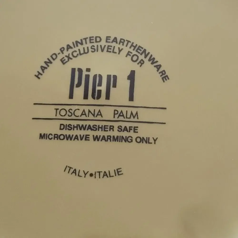 Pier 1 Toscana Palm Green Pasta Bowl Dish Made in Italy Hand Painted Earthenware